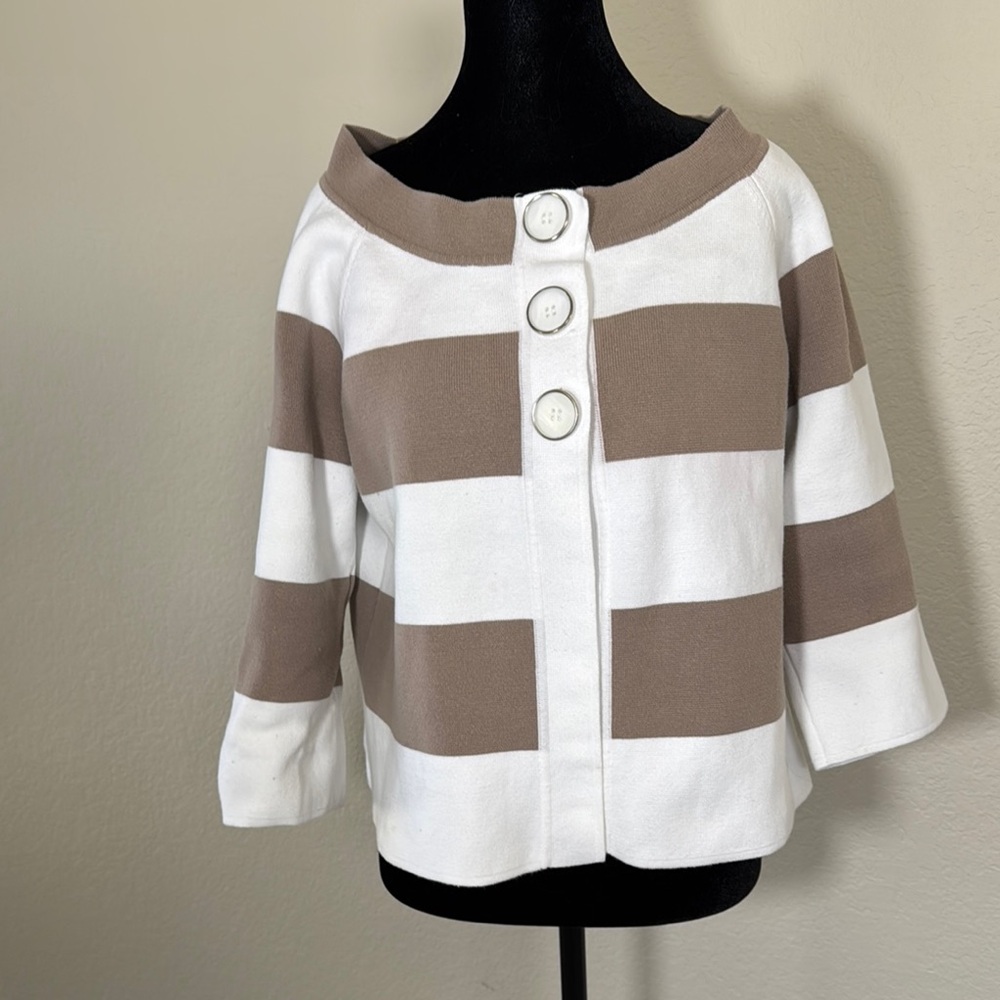 Peck & Peck White and Brown Striped Cardigan